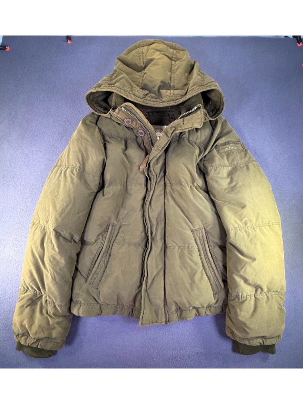 VTG Y2K Abercrombie & Fitch Kempshall Down Jacket Mens Sz L Army Green Hooded